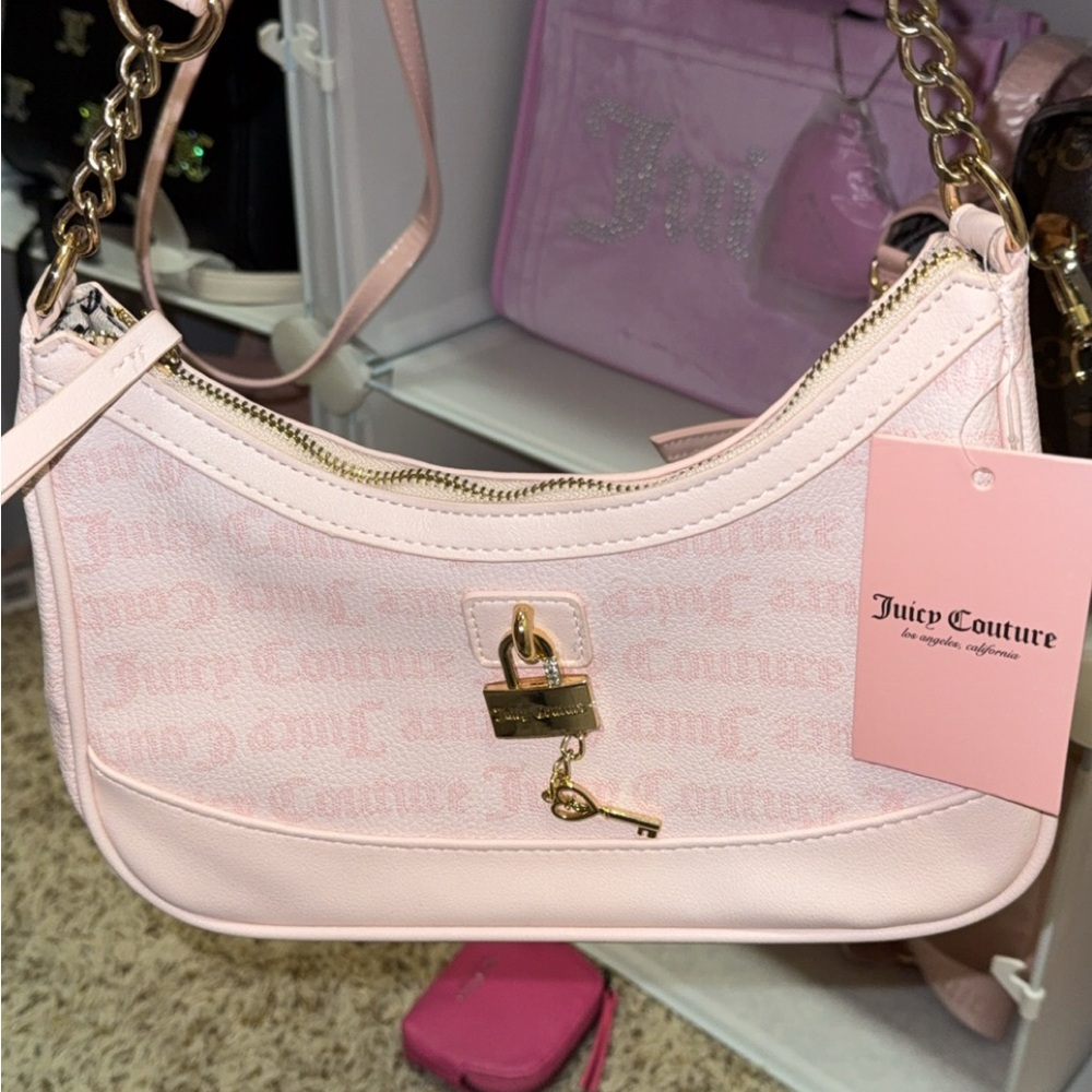 Juicy Couture Light Pink Shoulder Bag with Gold Chain
